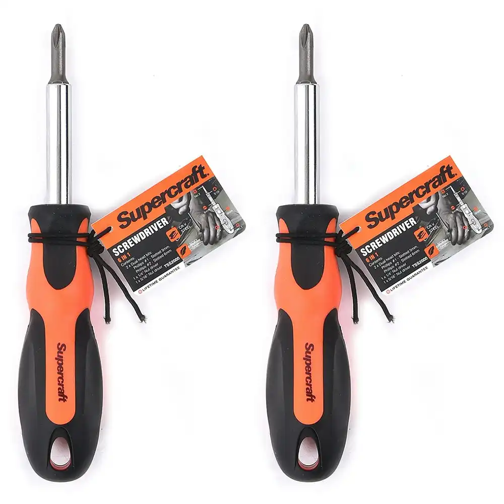 2x Supercraft Full Size Screwdriver With Interchangable Heads 6 In 1 Home DIY