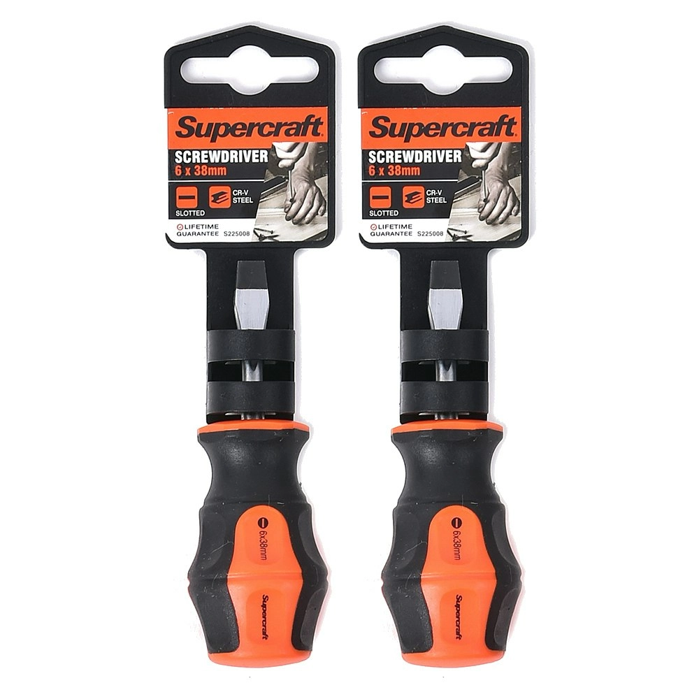 2x Supercraft CR-V Steel Precision Screwdriver Slotted/Flat Head 6x38mm Home DIY