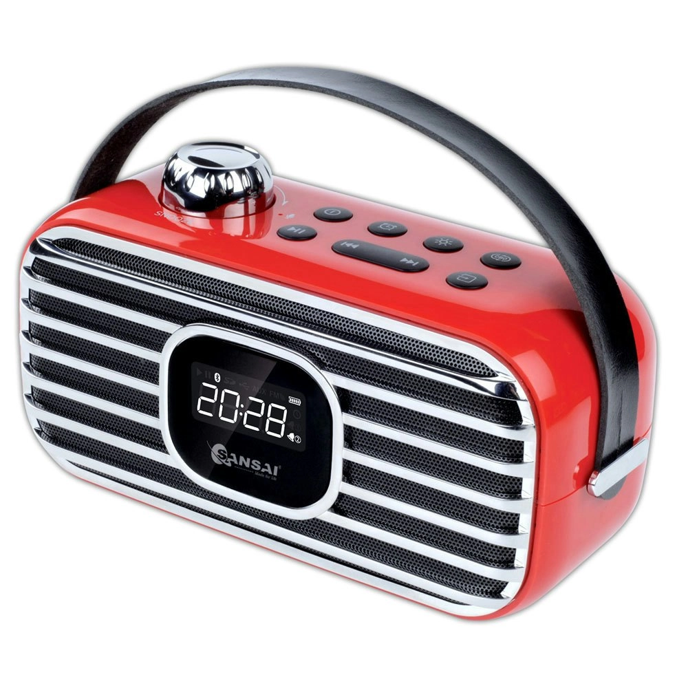 Sansai Portable Wireless Bluetooth Speaker w/ FM Radio/LED Alarm Clock Red