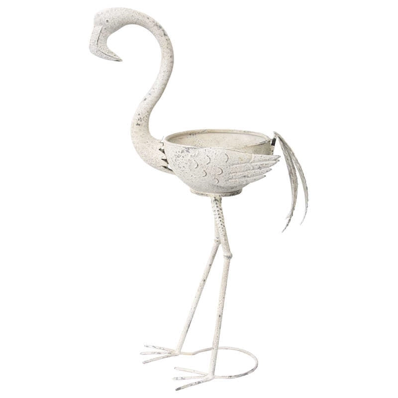 Willow & Silk Metal 84x52cm Standing White Bird Flamingo Garden Pot/Planter