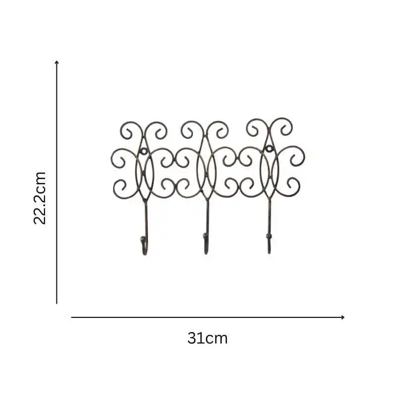 Willow & Silk Metal 31cm Fleur Coat/Hat/Scarf 3-Wall Hooks/Organiser