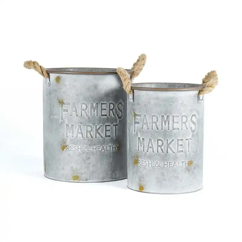 Willow & Silk Nested Rusty 29/26cm Set of 2 'Farmers Market' Bucket/Pots