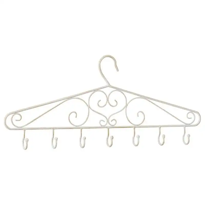 Willow & Silk Metal 55cm White Coat/Scarf/Keys 7 Hooks Swirl Wall Hanger