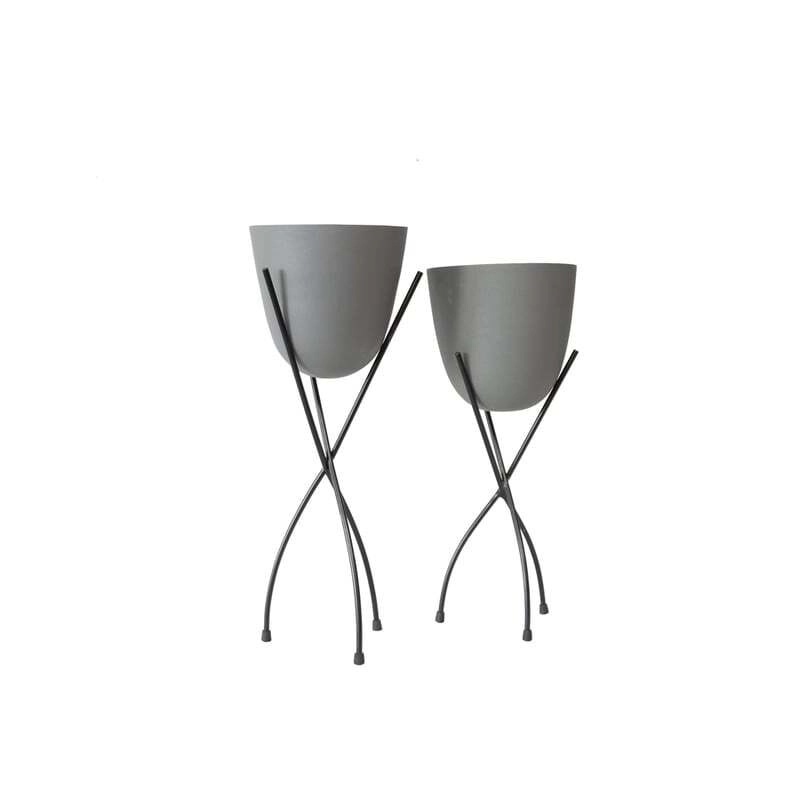 Willow & Silk Nested Grey Stilted Pot Planter Stand Set of 2