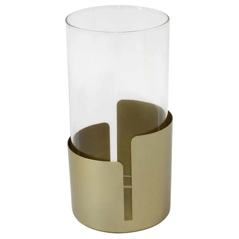 Willow & Silk Metal 25cm Golden Pillar Candle Holder