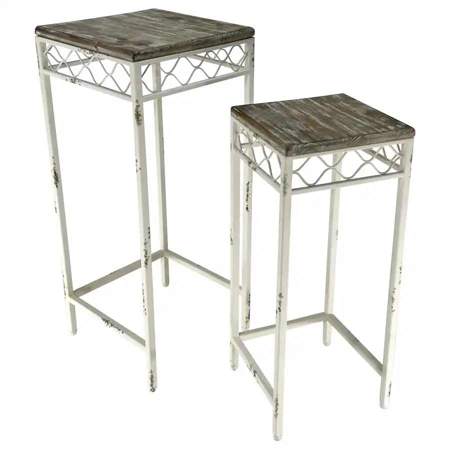 Willow & Silk Square 62cm/51cm Set of 2 Side Tables/Stools/Stands