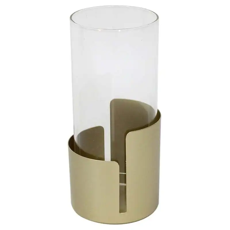 Willow & Silk Metal 20cm Golden Pillar Candle Holder