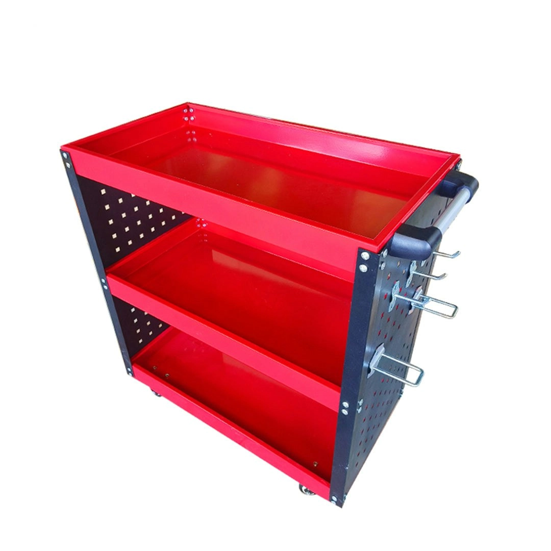 Soga 3 Tier Tool Storage Cart Portable Service Utility Heavy Duty Mobile Trolley with Hooks Red