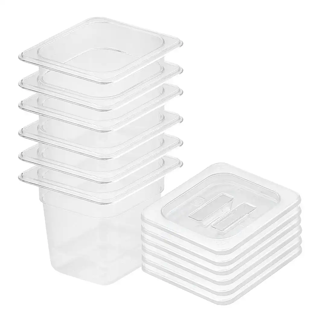 Soga 150mm Clear Gastronorm GN Pan 1/6 Food Tray Storage Bundle of 6 with Lid