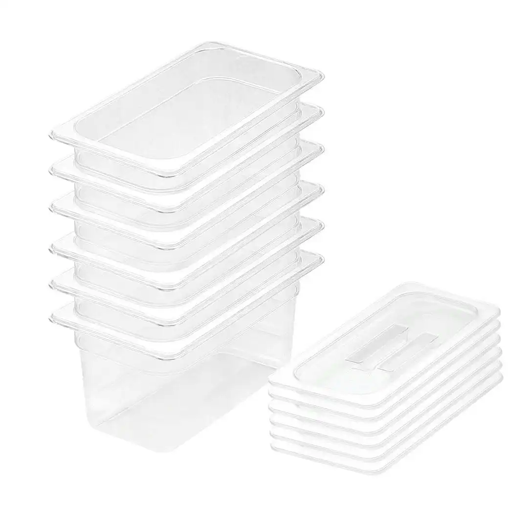 Soga 150mm Clear Gastronorm GN Pan 1/3 Food Tray Storage Bundle of 6 with Lid