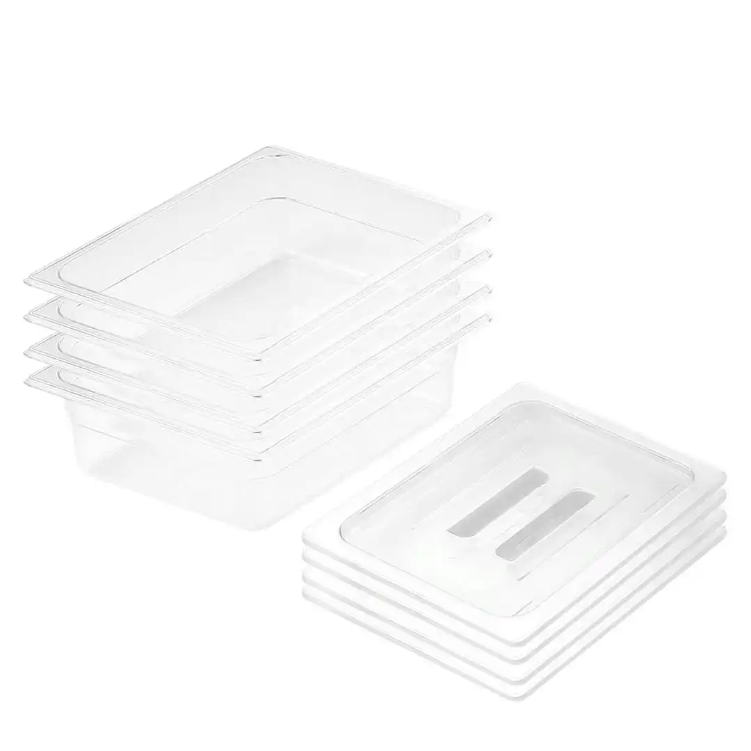 Soga 150mm Clear Gastronorm GN Pan 1/2 Food Tray Storage Bundle of 4 with Lid