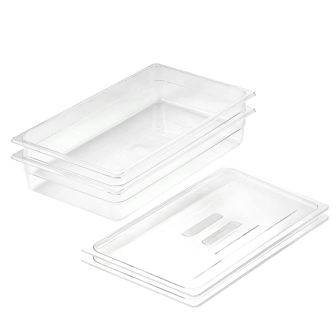 Soga 100mm Clear Gastronorm GN Pan 1/1 Food Tray Storage Bundle of 2 with Lid