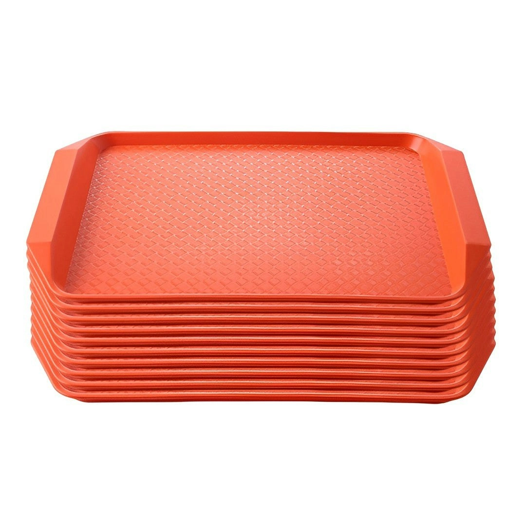 Soga Rectangular Serving Tray Heavy Duty Waterproof Stackable Plastic Food Snack Pan Set of 10 Orange