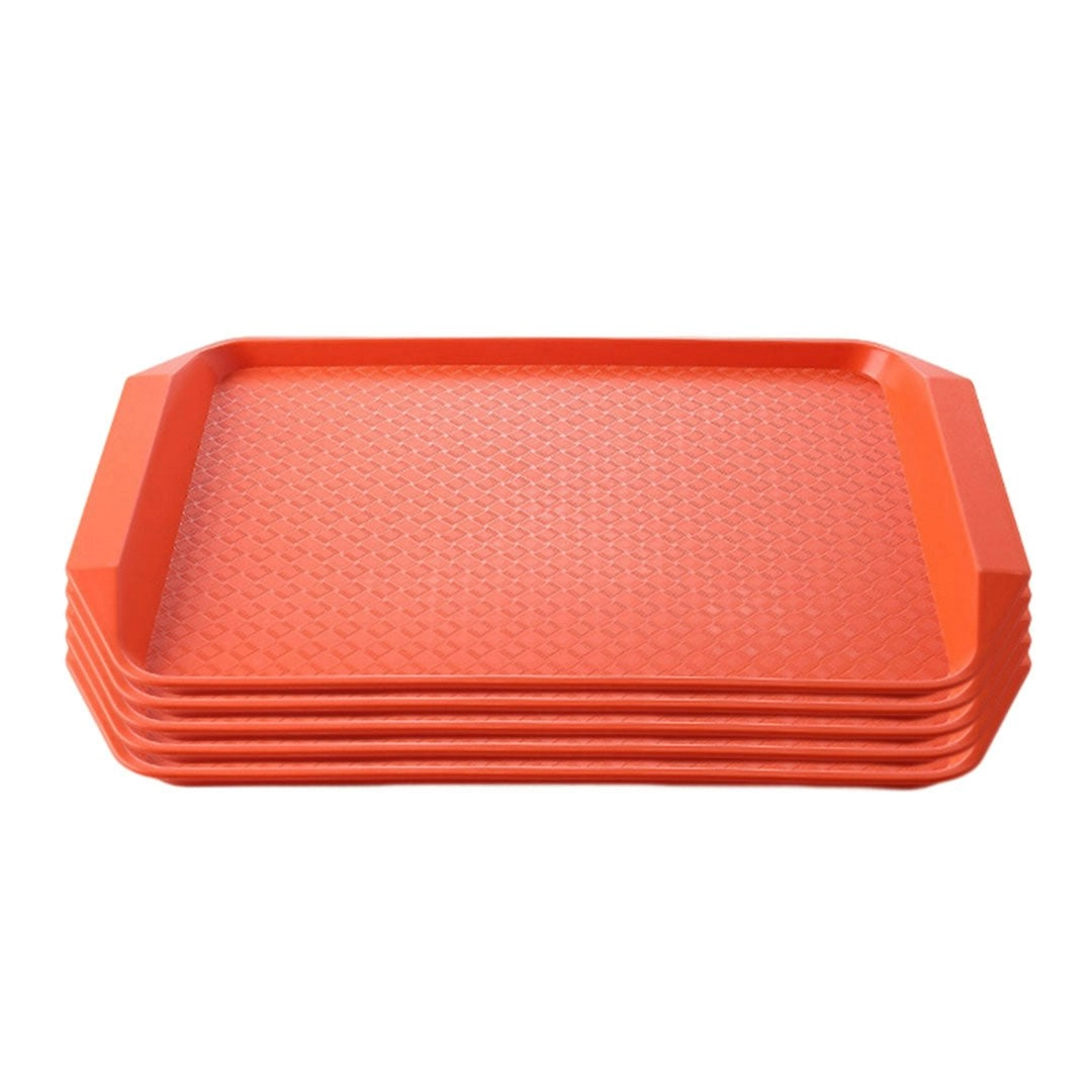 Soga Rectangular Serving Tray Heavy Duty Waterproof Stackable Plastic Food Snack Pan Set of 5 Orange