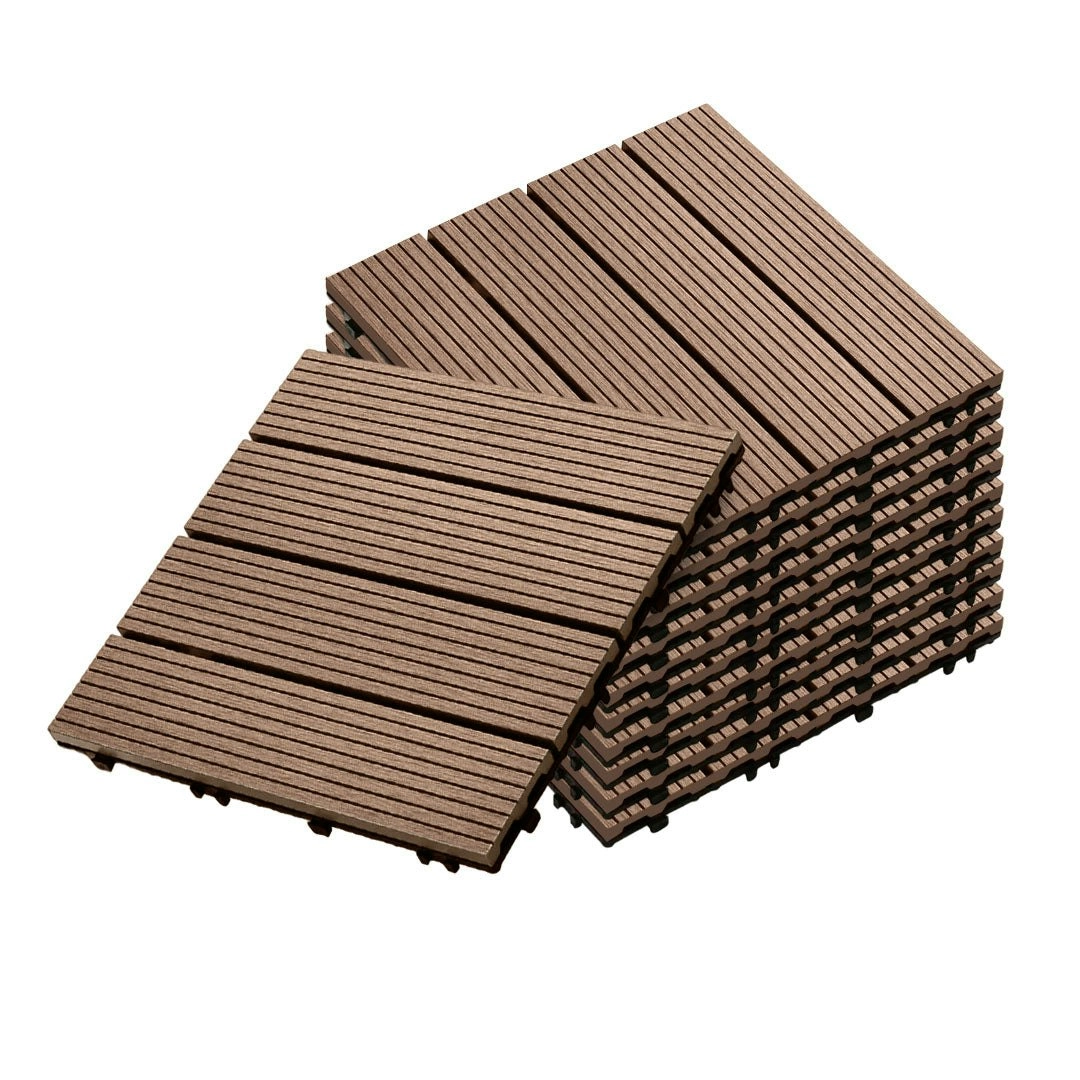 Soga 11 pcs Light Chocolate DIY Wooden Composite Decking Tiles Garden Outdoor Backyard Flooring Home Decor