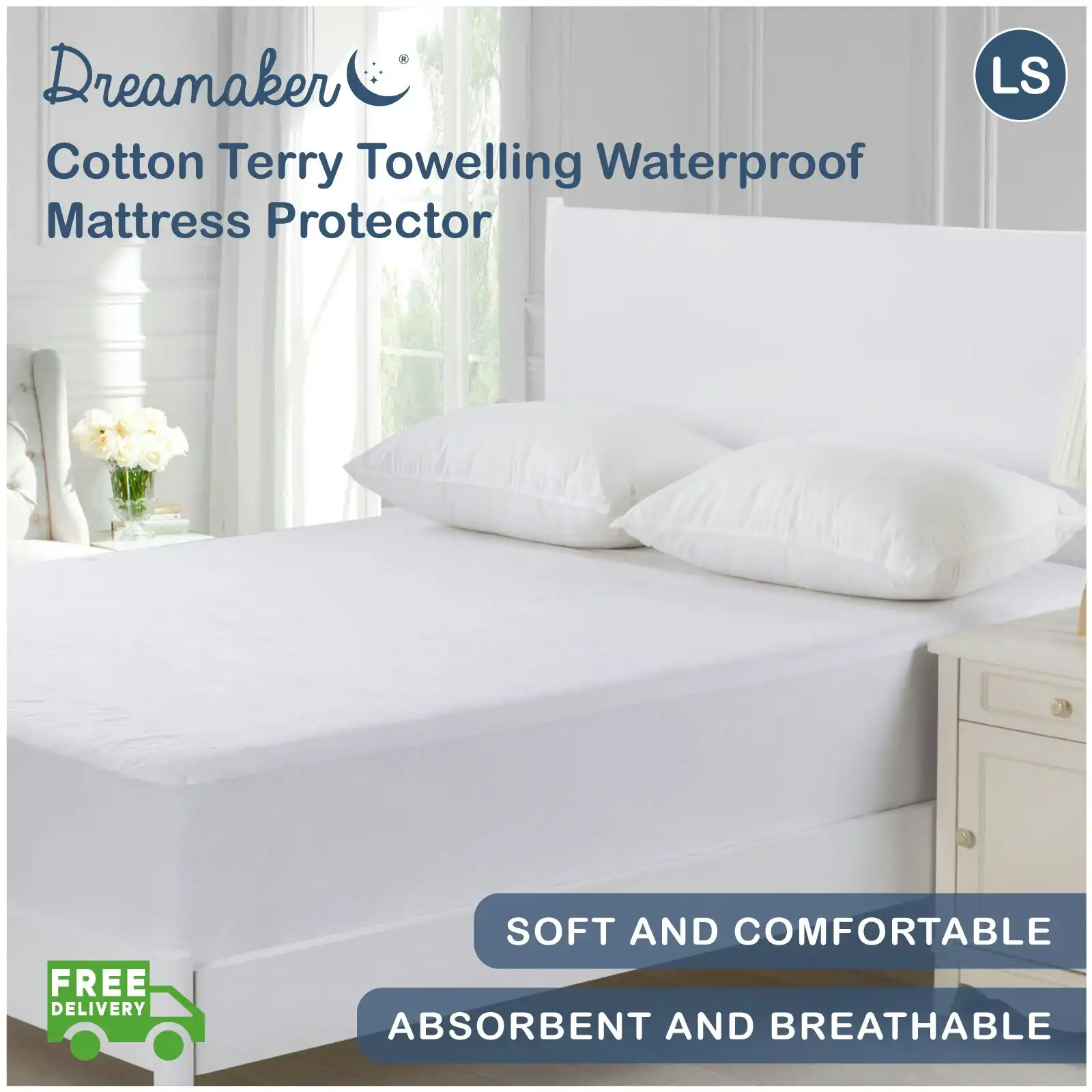 9009516 Dreamaker Cotton Terry Towelling Waterproof Mattress Protector LSB