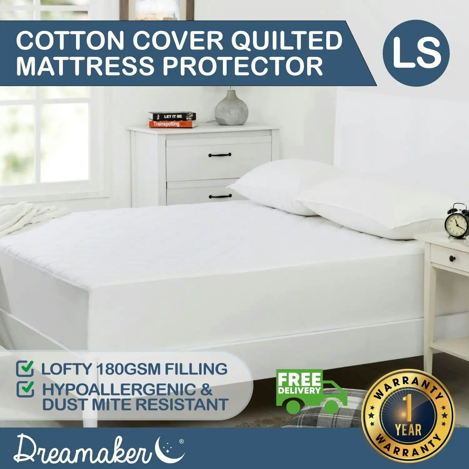 Dreamaker Quilted Cotton Cover Mattress Protector Long Single Bed