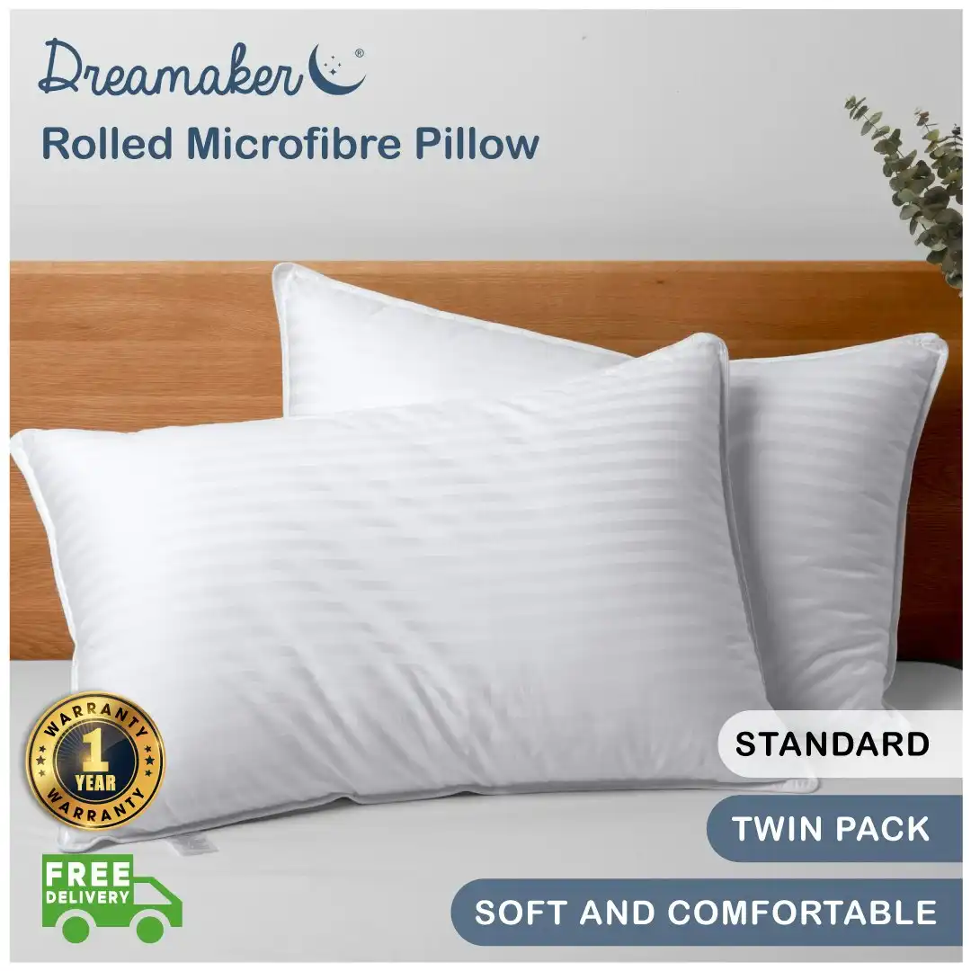 9009564 Dreamaker Cotton Sateen Cover Microfibre Pillow Standard - 2 Pack