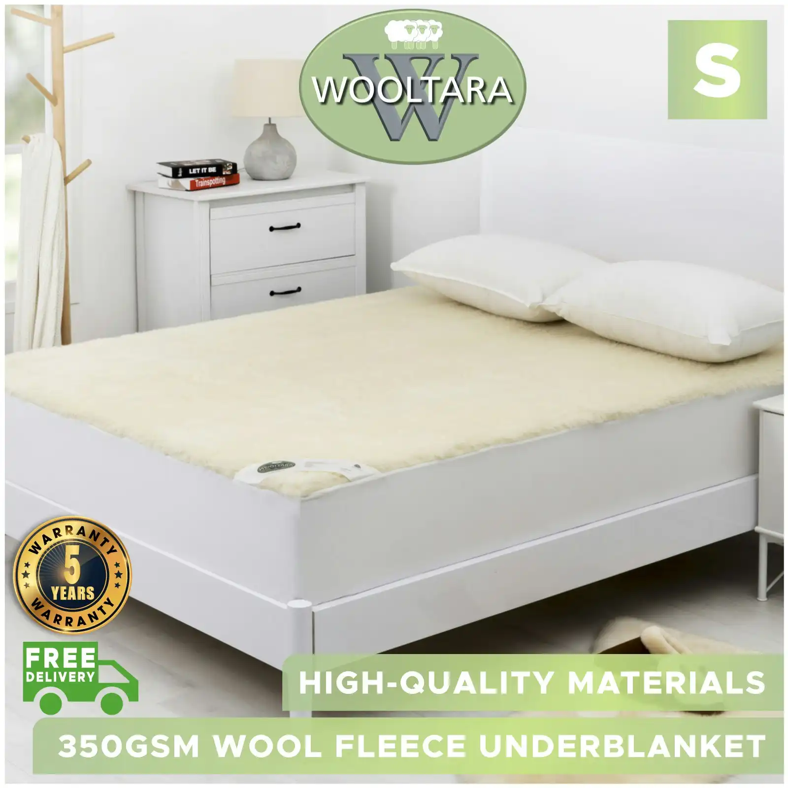 Wooltara Classic 350GSM Washable Wool Fleece Underblanket Single Bed