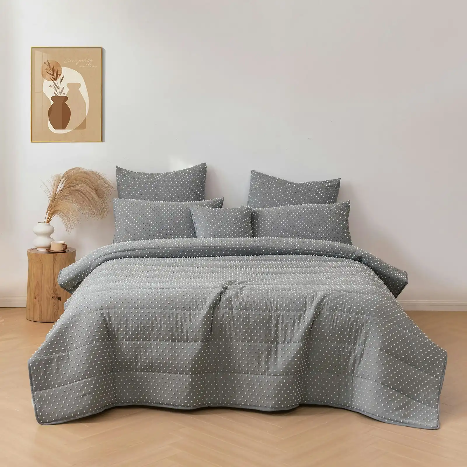 Dreamaker Finley Dot 6 Piece Comforter Set Charcoal