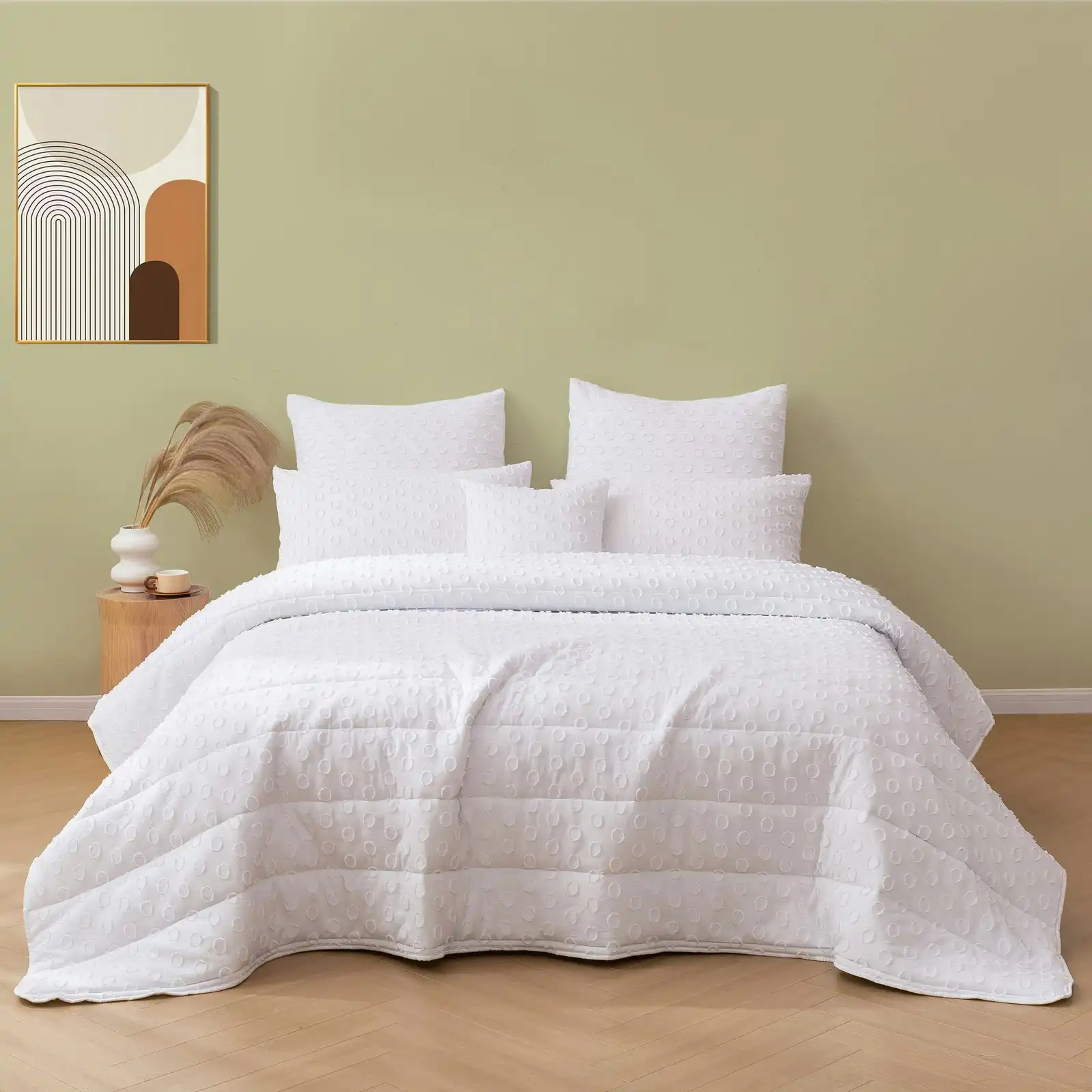 Dreamaker Haven Spot 6 Piece Comforter Set White Queen Bed