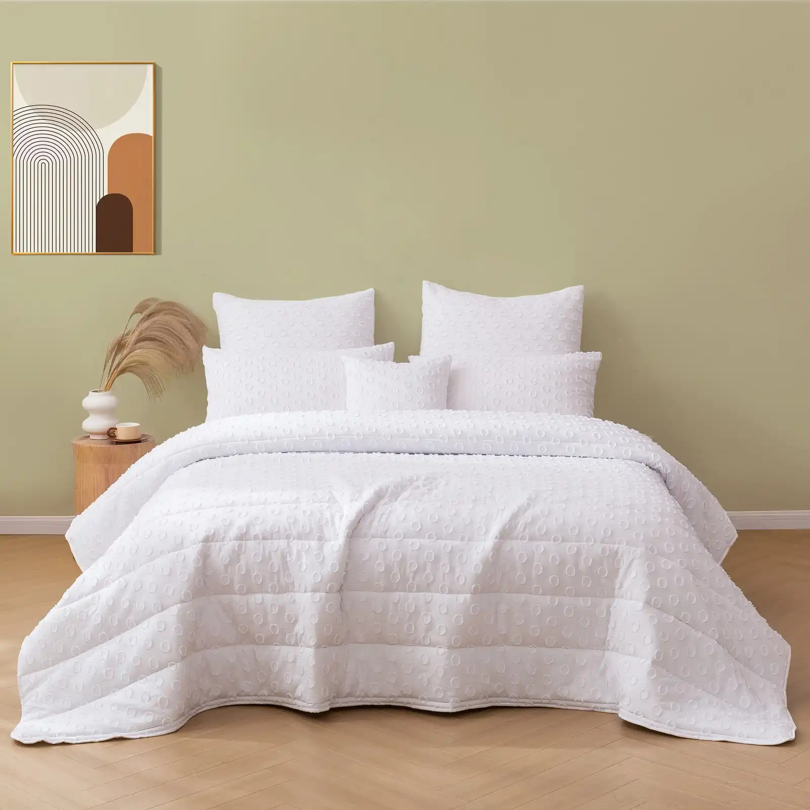 Dreamaker Haven Spot 6 Piece Comforter Set White King Bed