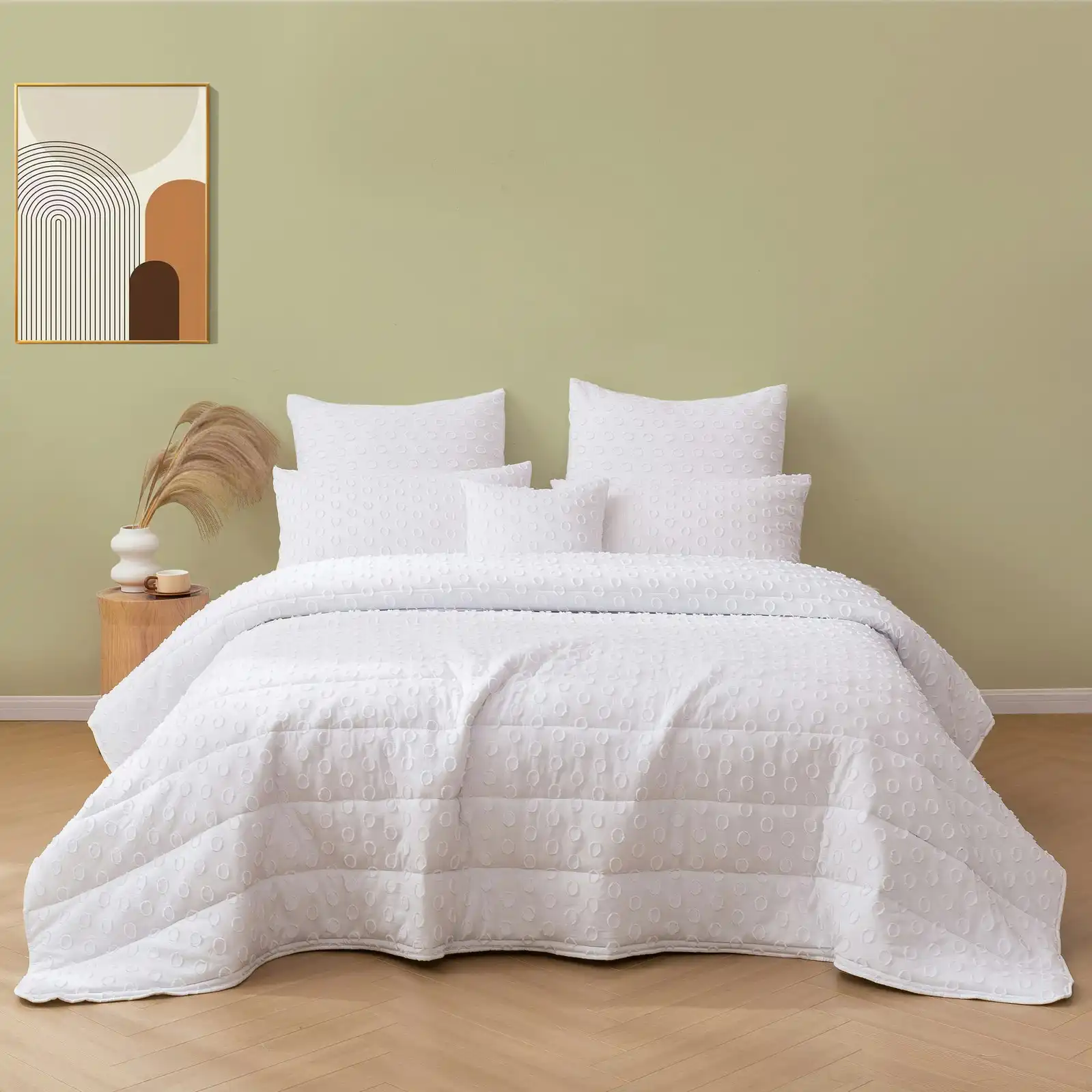 Dreamaker Haven Spot 6 Piece Comforter Set White King Bed