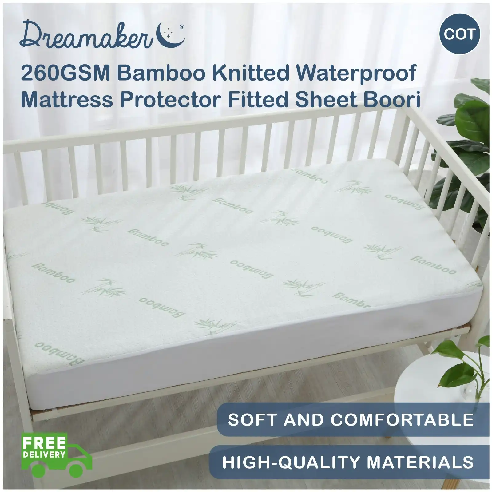 9009535 Dreamaker Bamboo Knitted COT Waterproof  Mattress Protector Boori