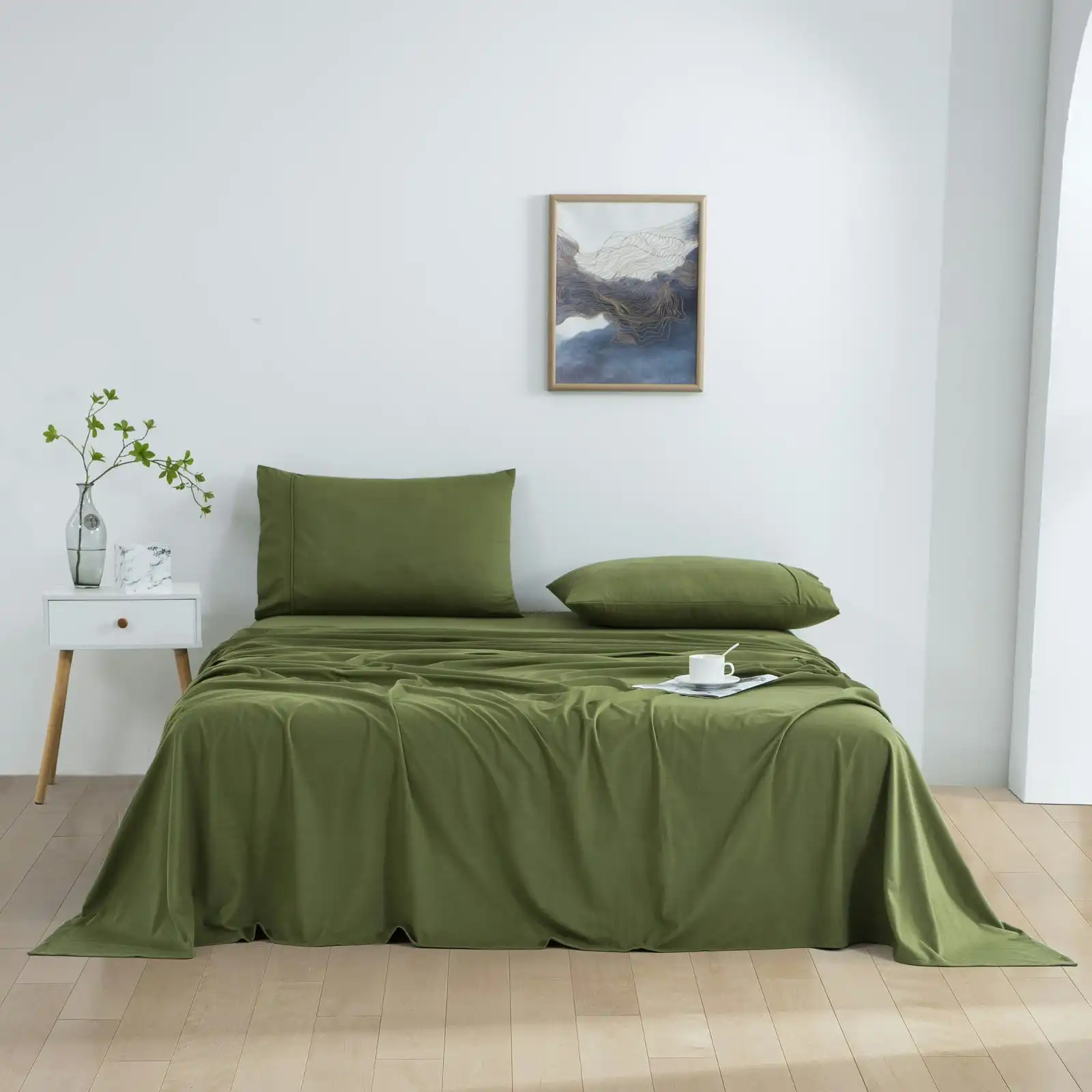 Dreamaker Micro Flannel Sheet Set King Single Bed Olive