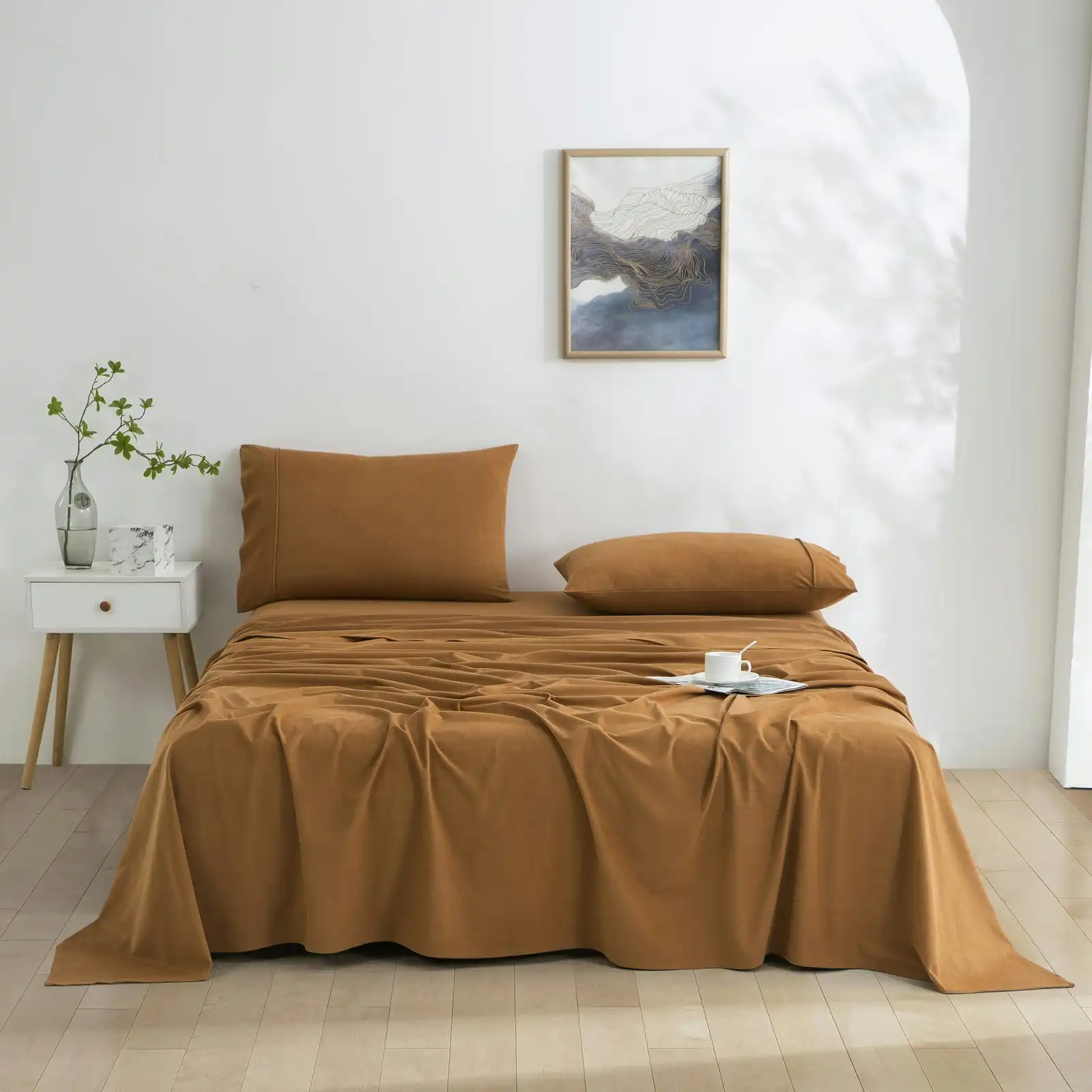 Dreamaker Micro Flannel Sheet Set King Single Bed Rust