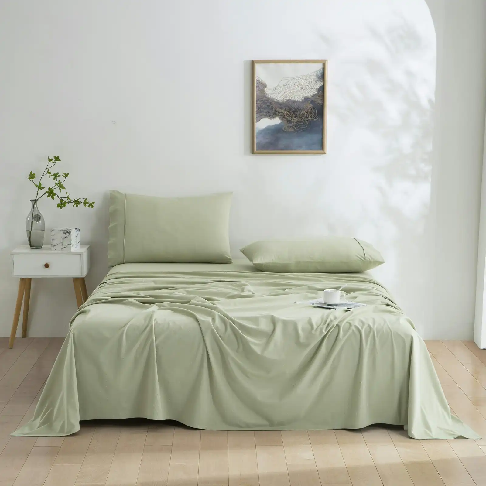 Dreamaker Micro Flannel Sheet Set King Single Bed Sage