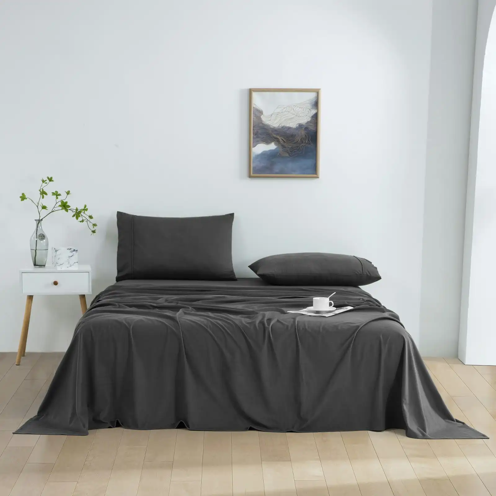 Dreamaker Micro Flannel Sheet Set King Single Bed Charcoal