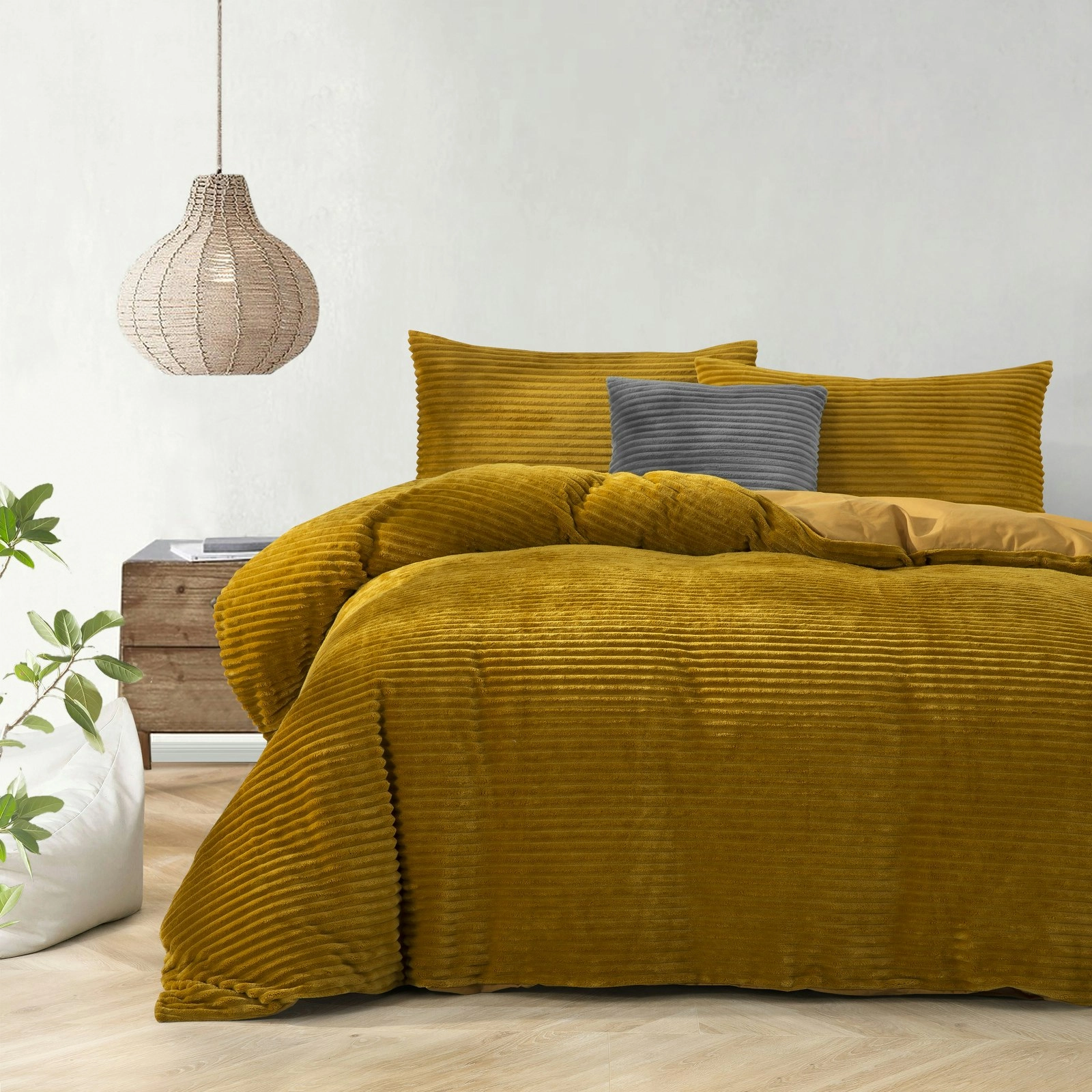 Dreamaker Embossed Teddy Fleece Quilt Cover Set Mustard King Single Bed