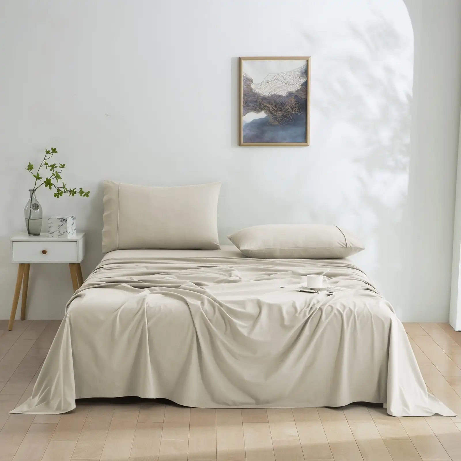 Dreamaker Micro Flannel Sheet Set Single Bed Stone