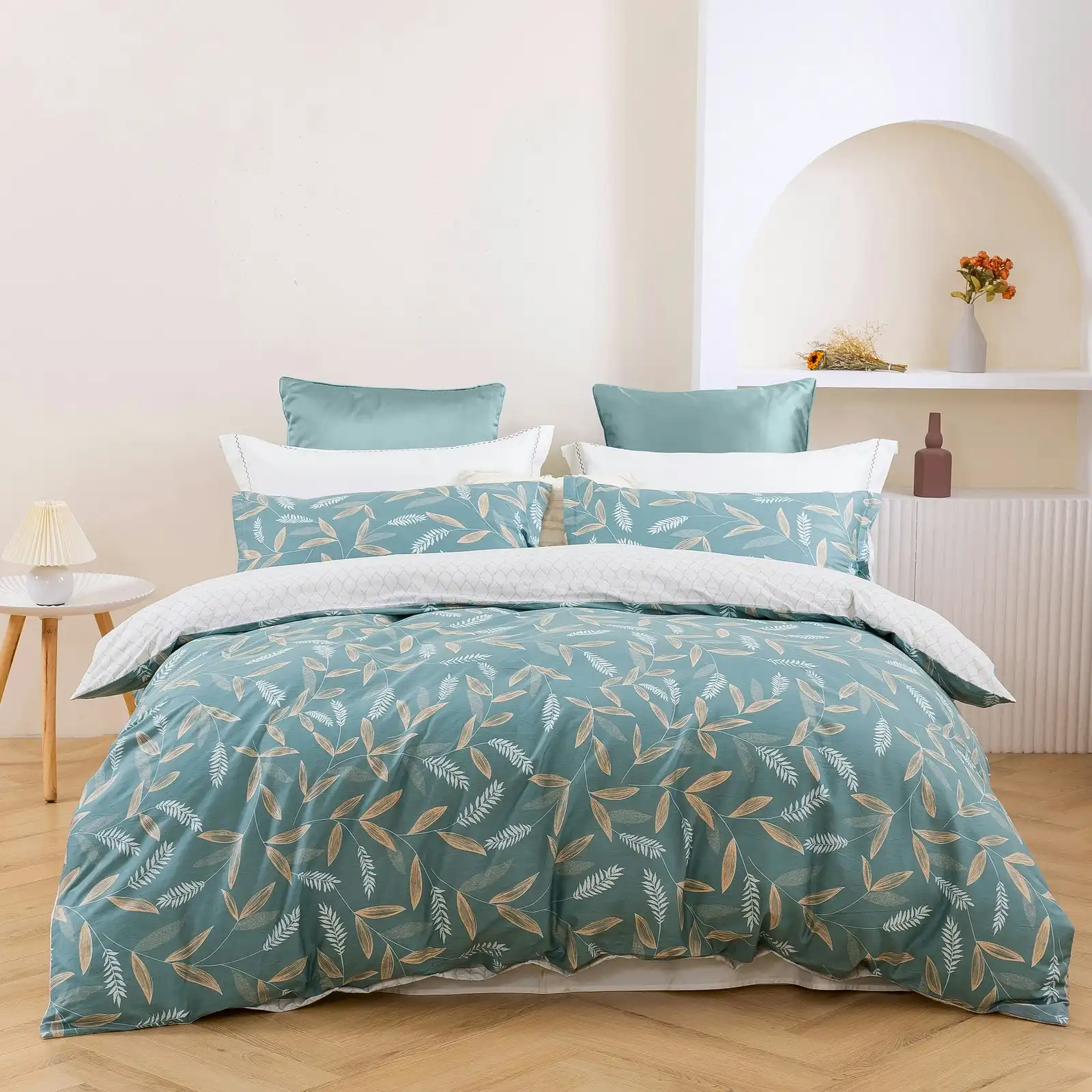 Dreamaker Foxtail 100% Cotton Reversible Quilt Cover Set King Single Bed