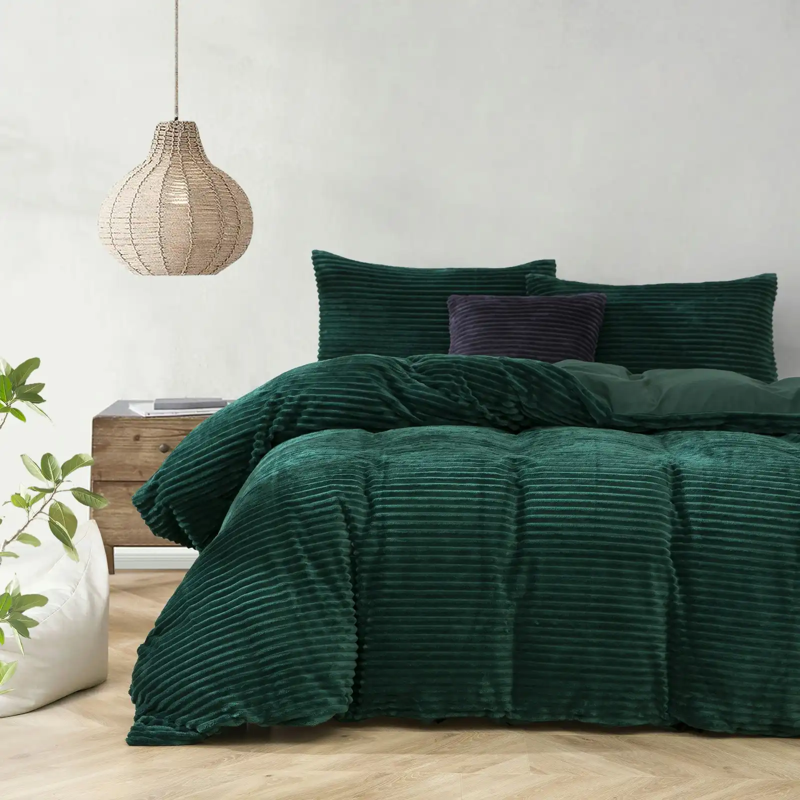 Dreamaker Embossed Teddy Fleece Quilt Cover Set Emerald Single Bed