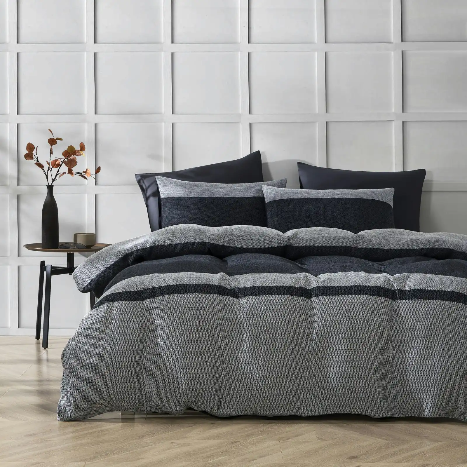 Dreamaker Herringbone 100% Cotton Quilt Cover Set Charcoal King Bed