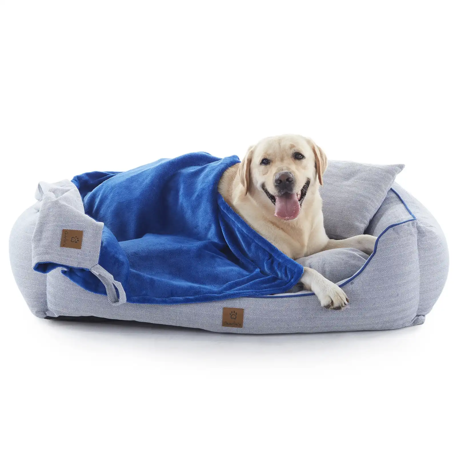 Charlie's Hampton Herringbone 3pc Dog Bed Blue
