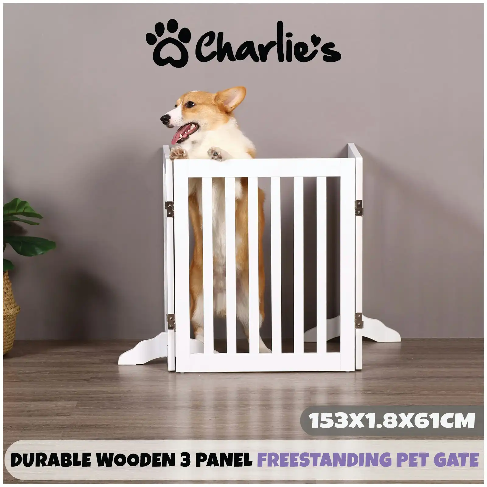 5000542 3 Panel Freestanding Pet Gate White