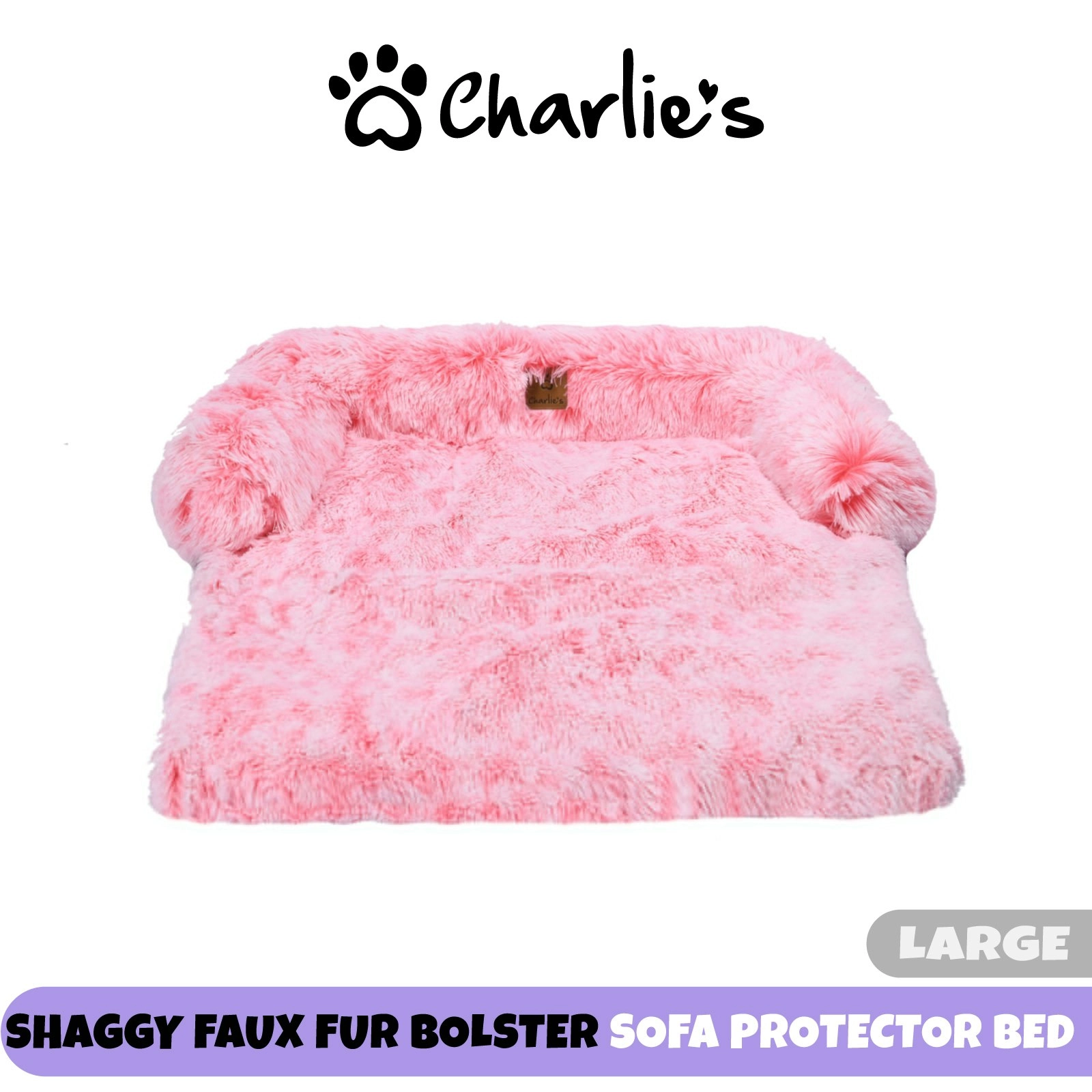 Charlie's Shaggy Faux Fur Bolster Sofa Protector Calming Dog Bed Ombre Pink Large