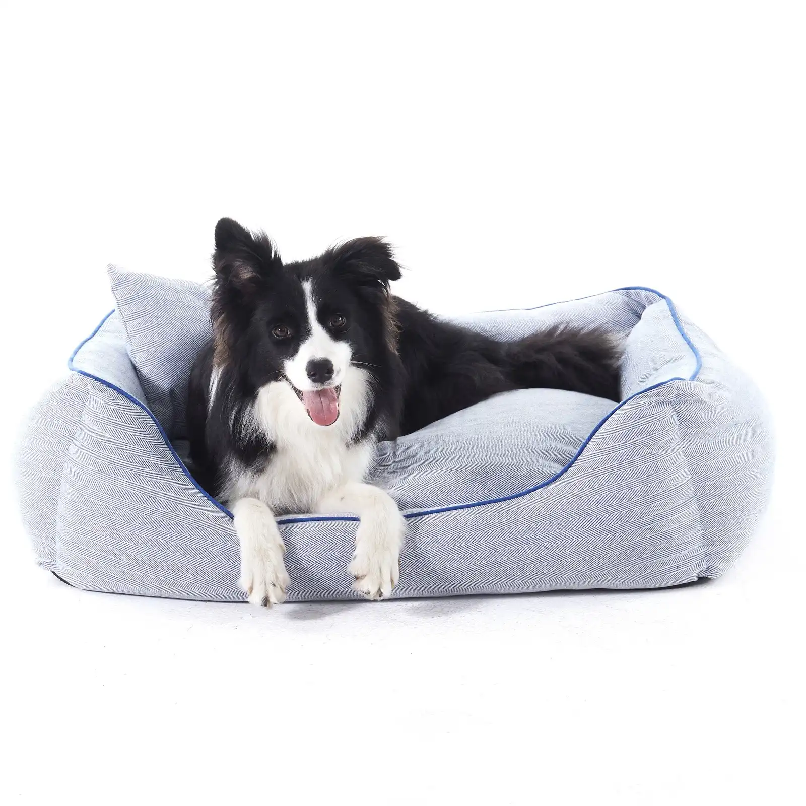 Charlie's Hampton Herringbone 3pc Dog Bed Blue Medium