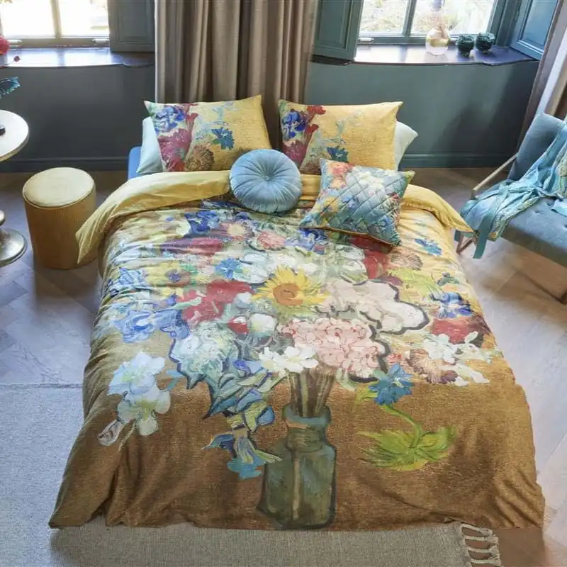 Bedding House Van Gogh Bouquet d’Anniversaire Cotton Sateen Gold Quilt Cover Set