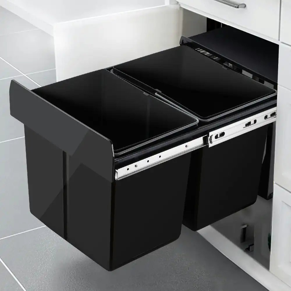 Cefito Pull Out Bin Kitchen Double Basket 2X15L Black