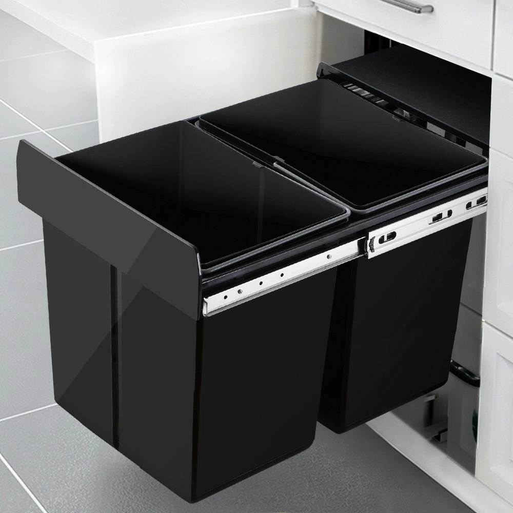 Cefito Pull Out Bin Kitchen Double Basket 2X20L Black