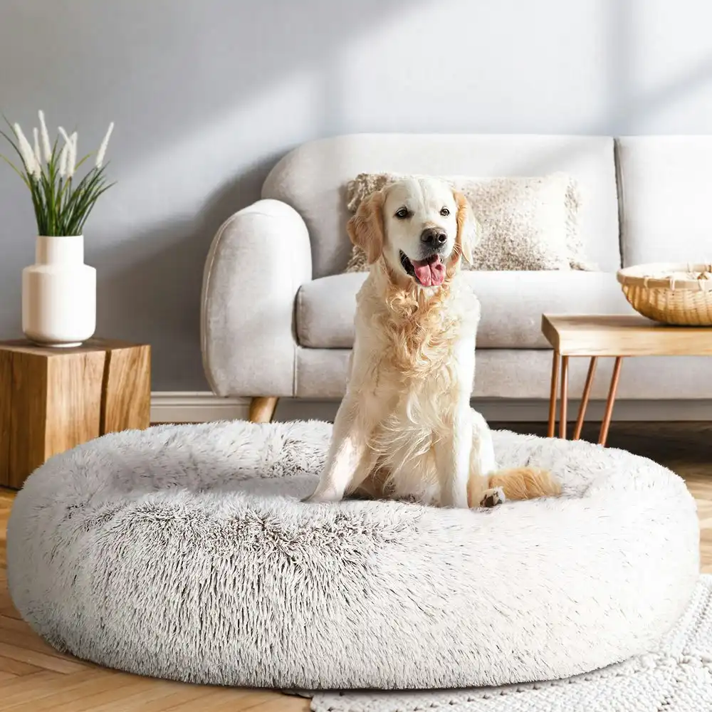 i.Pet Pet Bed Dog Cat 110cm Calming Extra Large Soft Plush White Brown