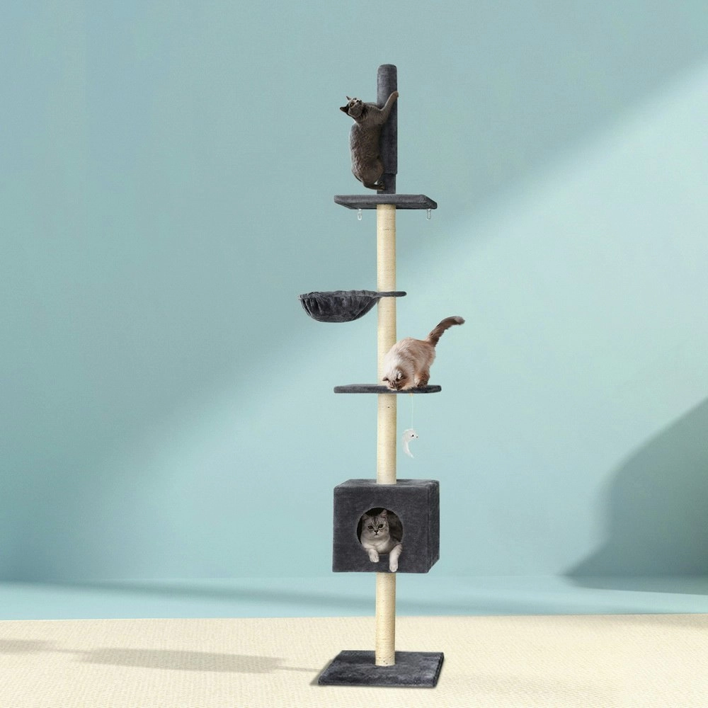 i.Pet Cat Tree 260cm Tower Scratching Post Scratcher Floor to Ceiling Cats Bed Dark Grey