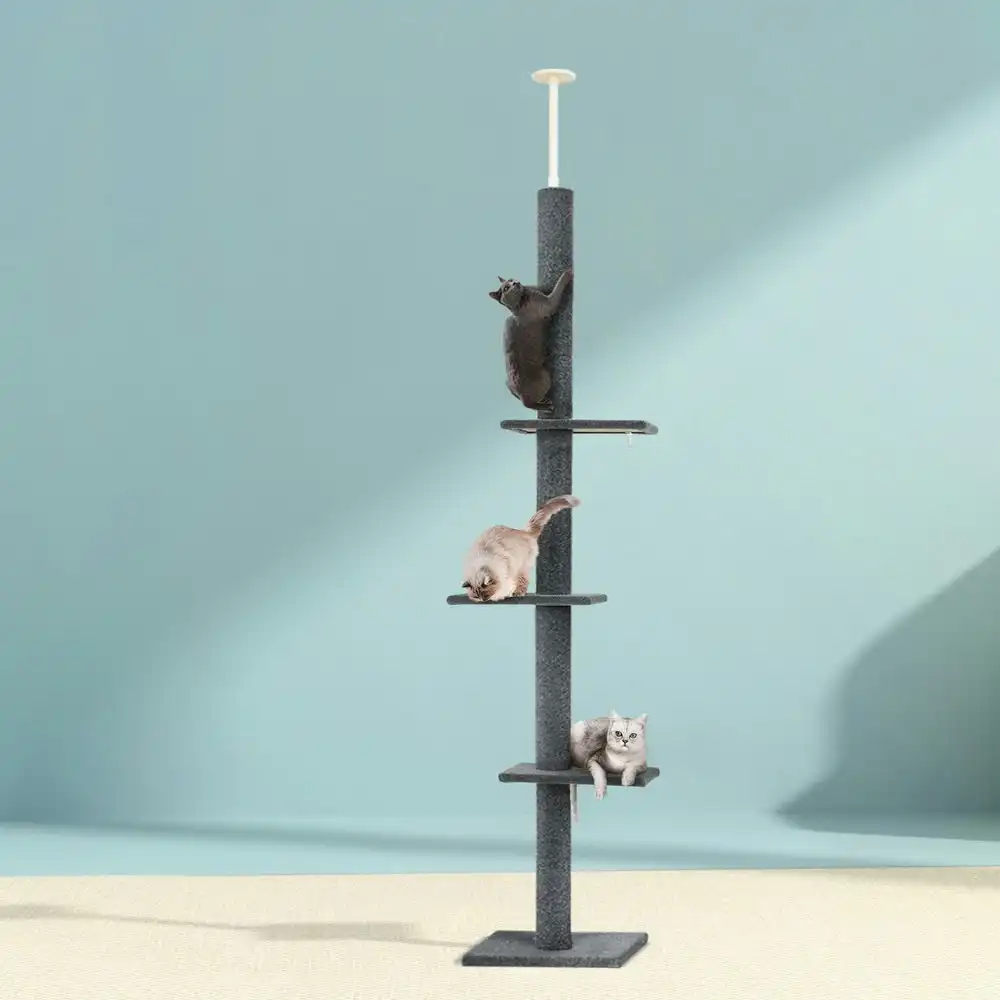 i.Pet Cat Tree 290cm Tower Scratching Post Scratcher Floor to Ceiling Cats Bed Grey