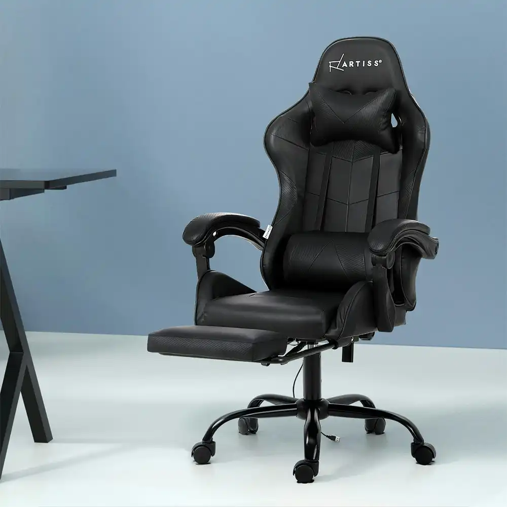 Artiss 2 Point Massage Gaming Office Chair Footrest Black