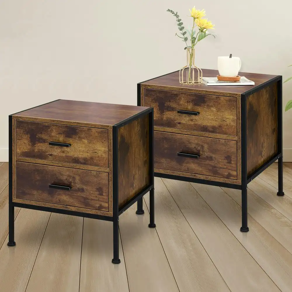 Alfordson 2x Bedside Table Retro 2 Drawers Oak