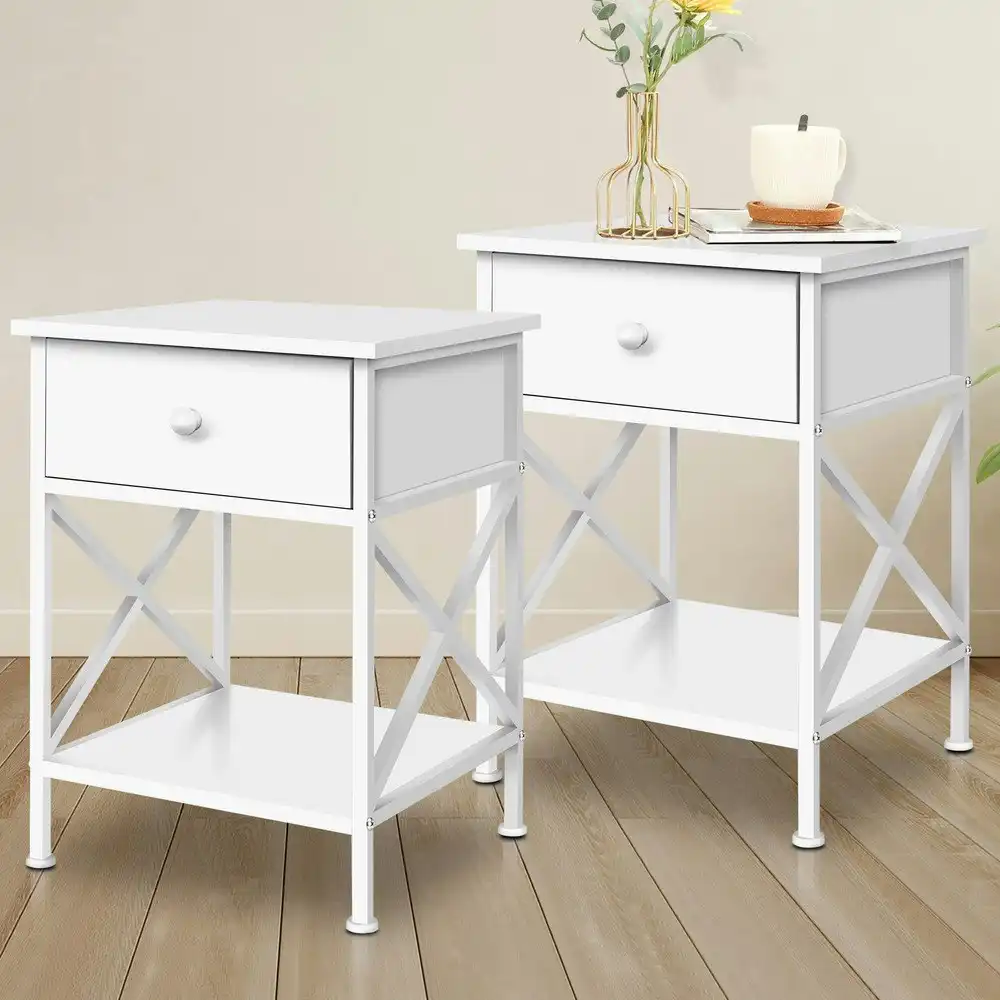 Alfordson 2x Bedside Table Retro 1 Drawer White